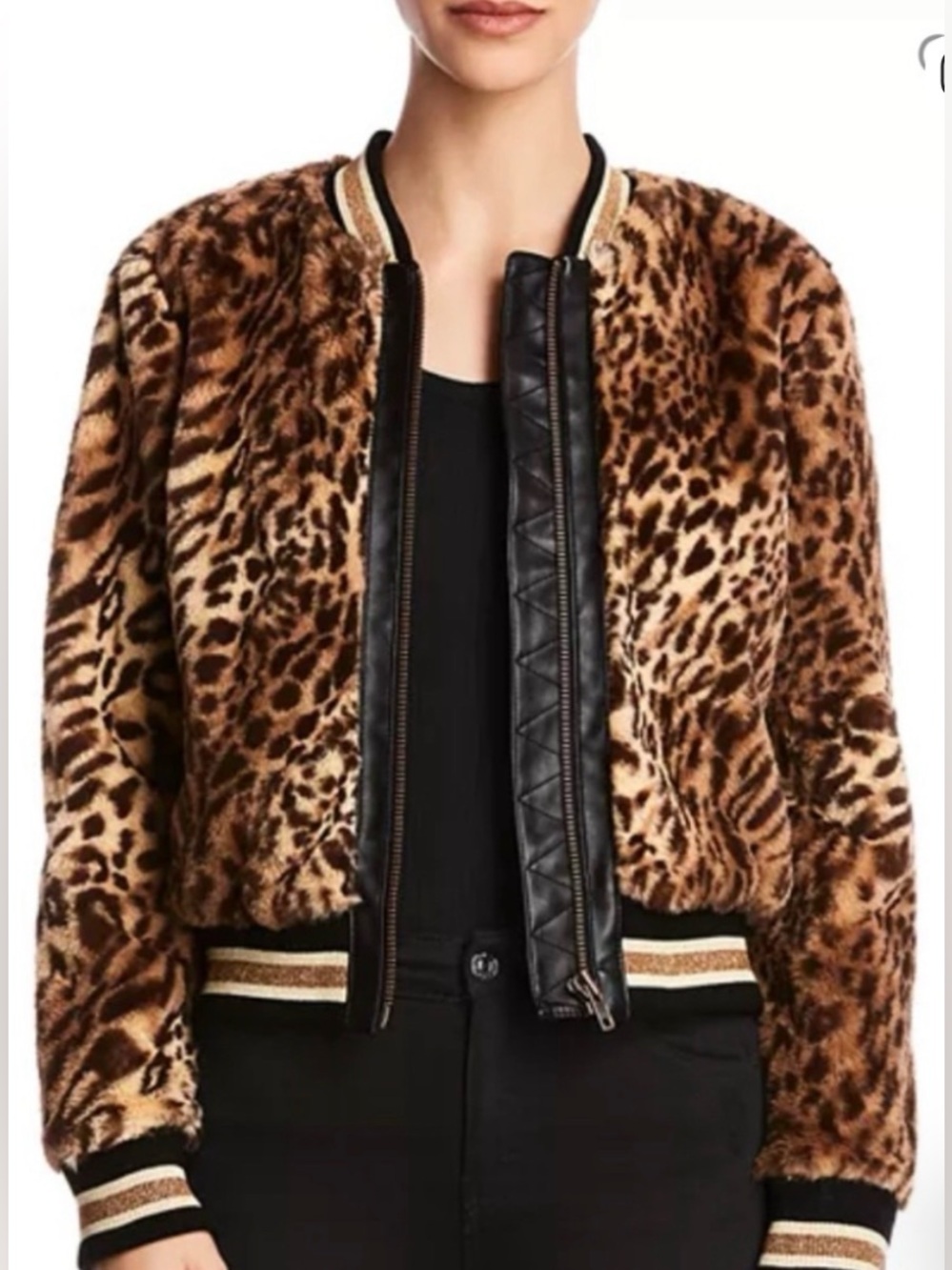 Bailey 44 Eliza Leopard Faux Fur Mob Wife Bomber Jacket Animal Print